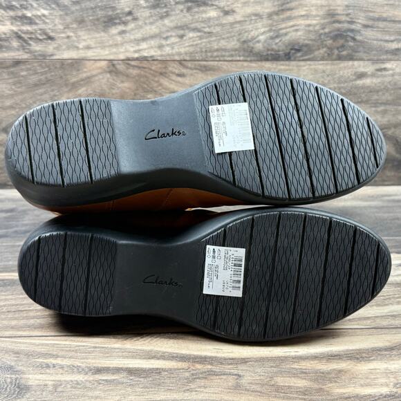 NEW Unstructured by Clarks 9.5M Rosely Zip Dark Tan Leather Ruched Ankle Boots - Picture 11 of 12